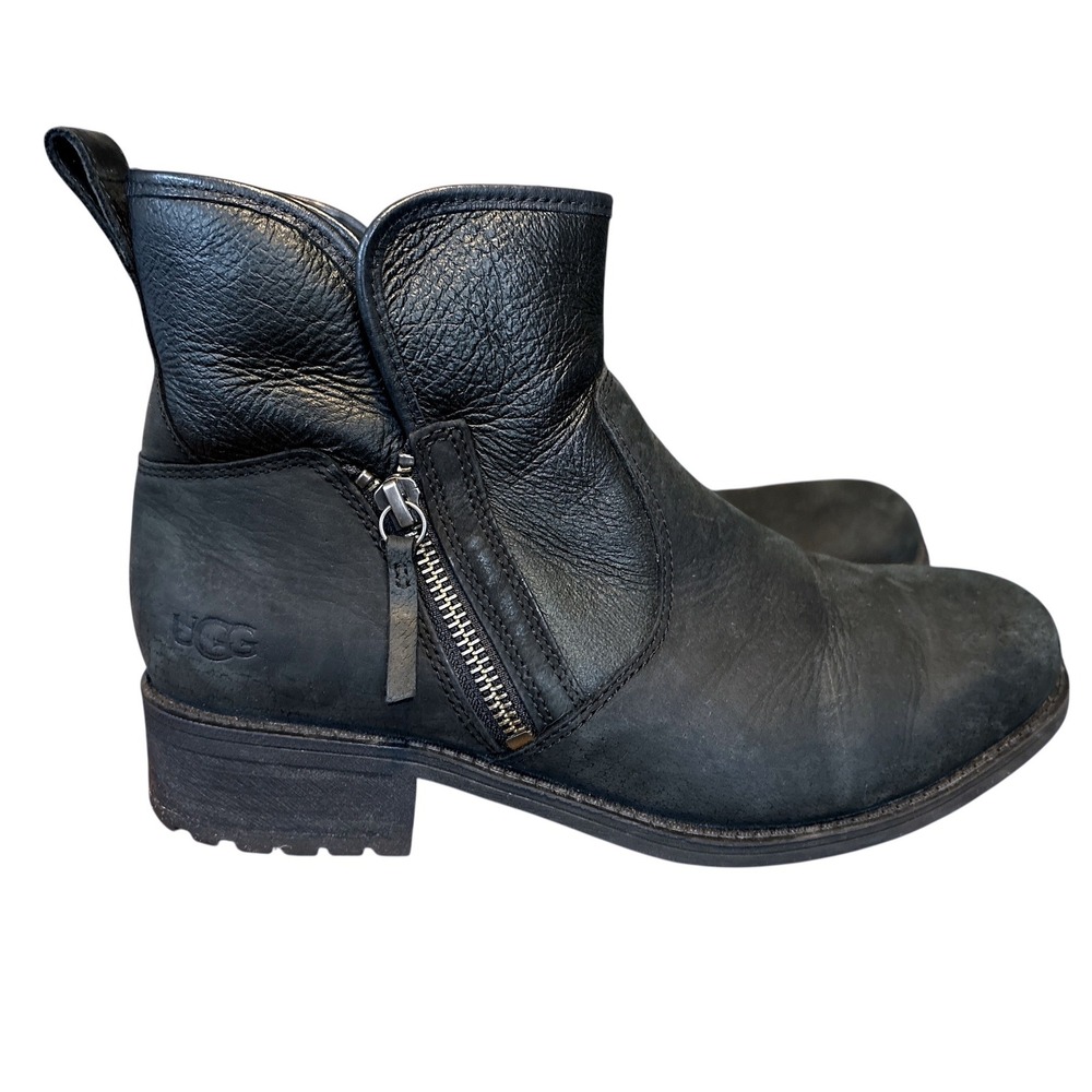 UGG LaVelle Black Leather Ankle Boots, Size 9.5, Grunge, Punk, Biker, Goth